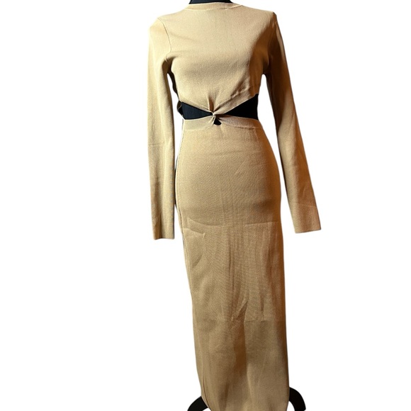 New Meshki Mila twist front knit midi dress size M almond color. A6 - Picture 3 of 4